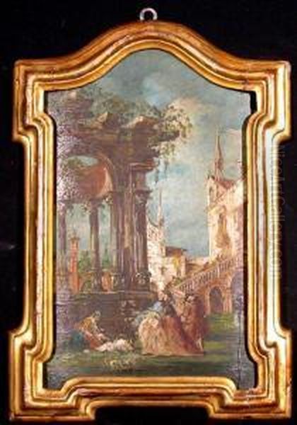 Capriccio With Elegant Figures Oil Painting by Pietro Paltronieri Il Mirandolese