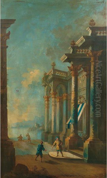 Scorcio Con Architetture Oil Painting by Pietro Paltronieri Il Mirandolese