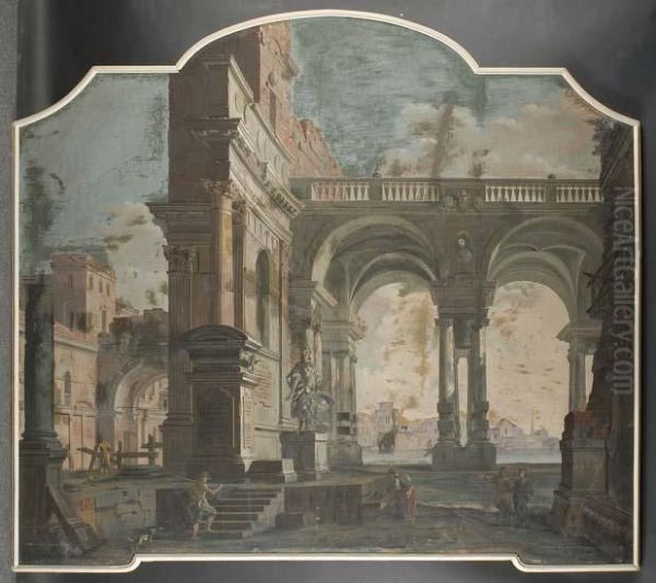 Capriccio Architettonico Con Rovine Oil Painting by Pietro Paltronieri Il Mirandolese