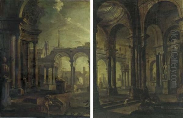 Architectural Capriccios Oil Painting by Pietro Paltronieri Il Mirandolese