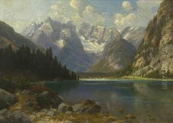 Gebirgssee. Oil Painting by Joszef, Josef Pandur