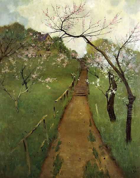 Spring Landscape with a Farmer and White Horse 1892 Oil Painting by Arthur Wesley Dow