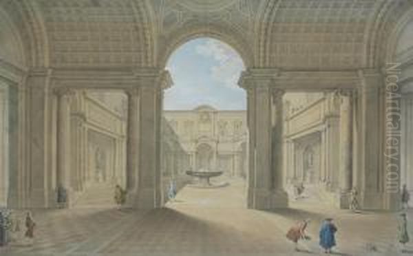 The Cortile Del Belvedere, The Vatican Oil Painting by Francesco Panini