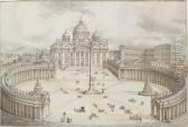 Rome: View Of The Piazza San Pietro With The Vatican Oil Painting by Francesco Panini