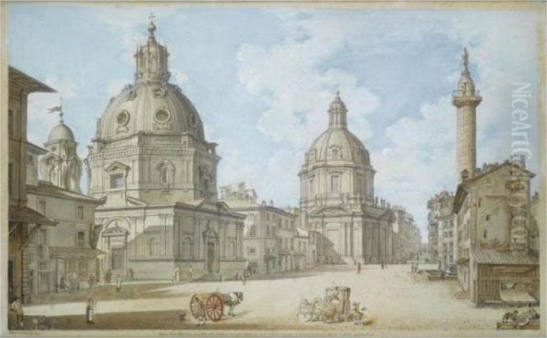 A View Of Rome With The Madonna 
Di Loreto And The Santa Maria, With Traian's Column To The Right Oil Painting by Francesco Panini