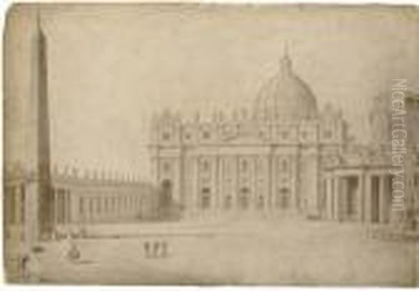 The Facade Of Saint Peter's, Rome, From The Piazza Oil Painting by Francesco Panini