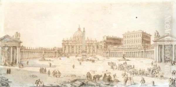 View Of The Cathedral And Square Of St. Peter's, Rome Oil Painting by Francesco Panini