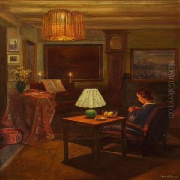 Evening Living Room Interior Oil Painting by Robert Panitzsch