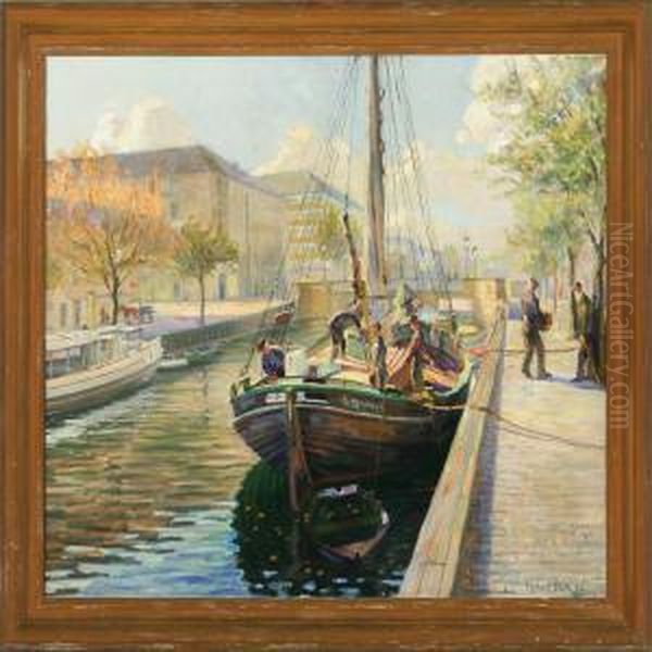 Harbour Scene From Christianshavn Oil Painting by Robert Panitzsch