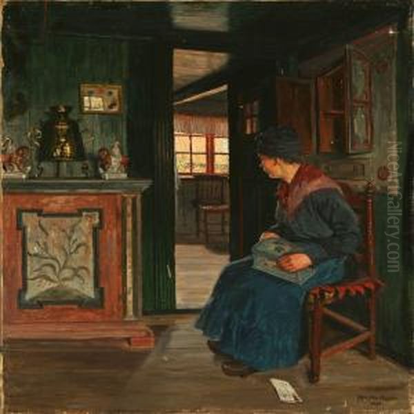 Interior With A Woman From Fanoe Island, Denmark Oil Painting by Robert Panitzsch