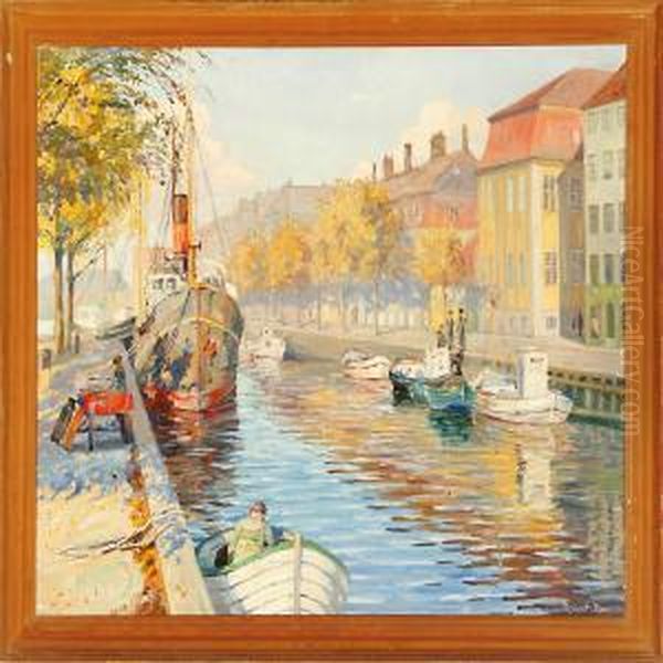 A Habour Scene From Christianshavn Oil Painting by Robert Panitzsch