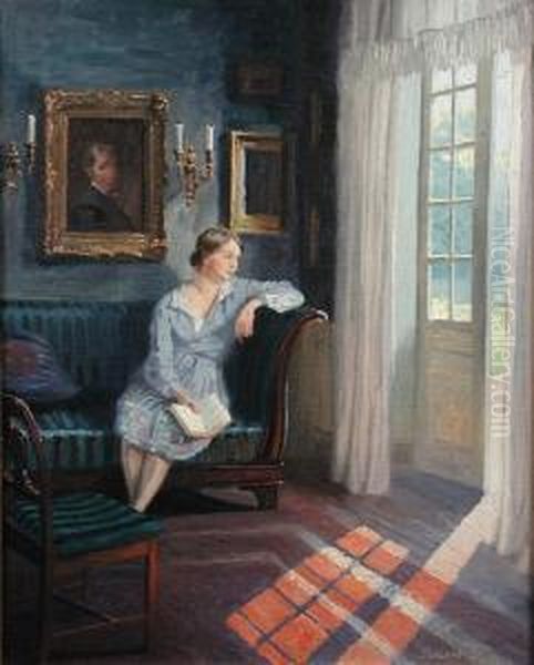 A Girl Reading By A Window Oil Painting by Robert Panitzsch