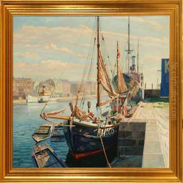 Harbour Scene From Copenhagen Oil Painting by Robert Panitzsch