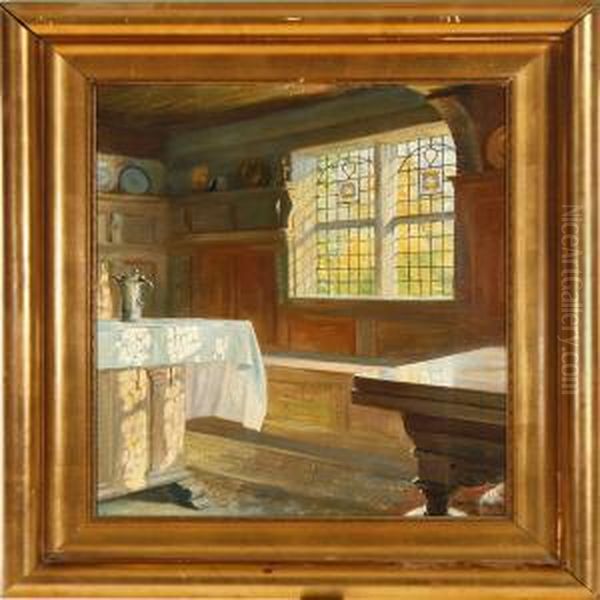 A Danish Baroque Interior Oil Painting by Robert Panitzsch