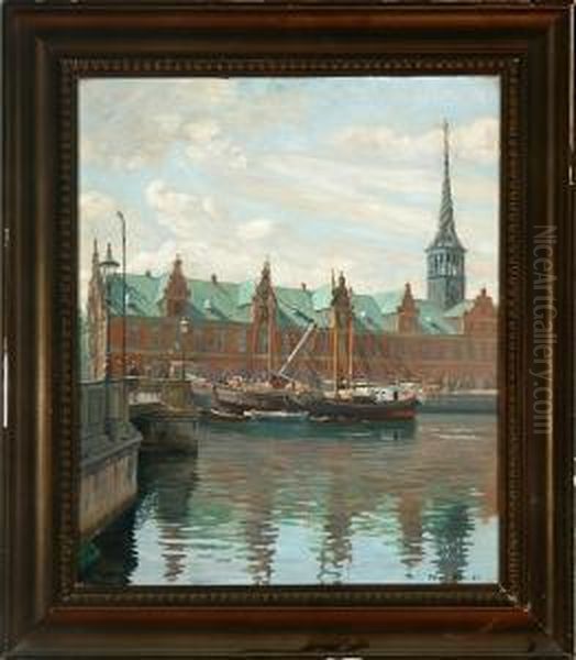 A Habour Scenery From Copenhagen At The Stock Exchange Oil Painting by Robert Panitzsch