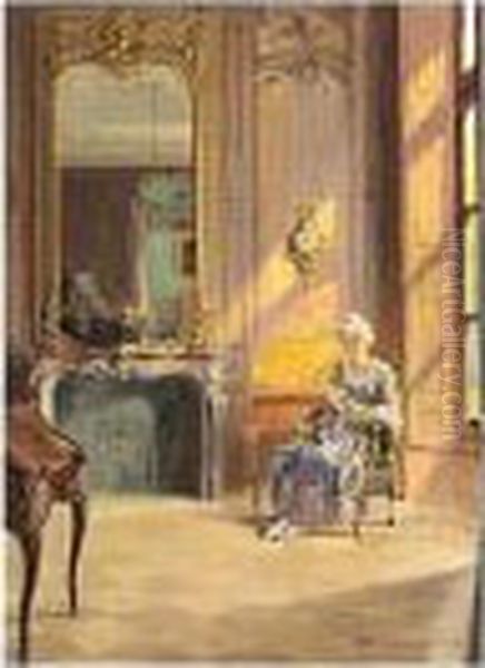 Woman In An Interior Oil Painting by Robert Panitzsch