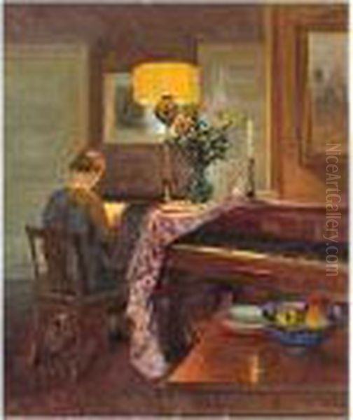 Woman Reading Oil Painting by Robert Panitzsch