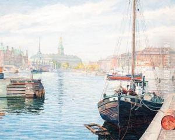 Boats Moored In Copenhagen by Robert Panitzsch