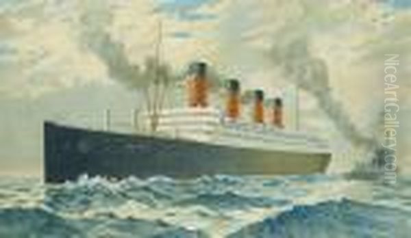 R.m.s. Aquitania Oil Painting by Fred Pansing