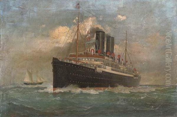 The British Steamer 
Caledonia 
 Outward-bound For New York Oil Painting by Fred Pansing