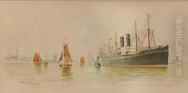 The Red Star Line's S.s. Lapland On The Scheldt Oil Painting by Fred Pansing