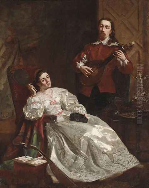 Mary Queen of Scots with Rizzio (Self Portrait) Oil Painting by Robert Dowling