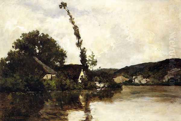 River Landscape Oil Painting by Karl Pierre Daubigny