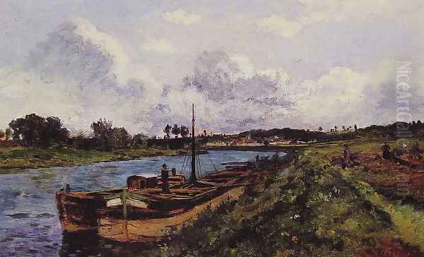 Auvers Sur Oise (View of the River Oise) Oil Painting by Karl Pierre Daubigny