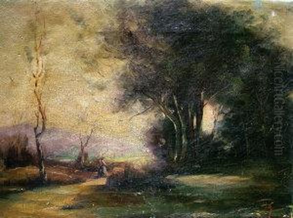 Figure On A Woodland Path Oil Painting by Pericles Pantazis