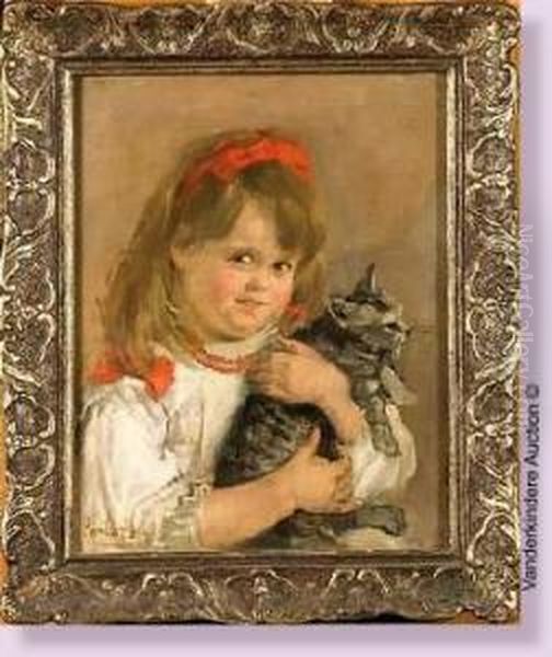 Fillette Et Son Chat Oil Painting by Pericles Pantazis