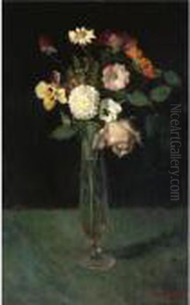 Vase With Flowers Oil Painting by Pericles Pantazis