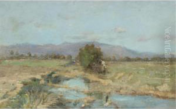 A River Landscape Oil Painting by Pericles Pantazis