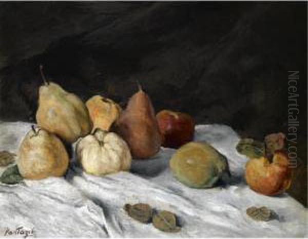 Still Life With Pears, Apples And Quinces Oil Painting by Pericles Pantazis