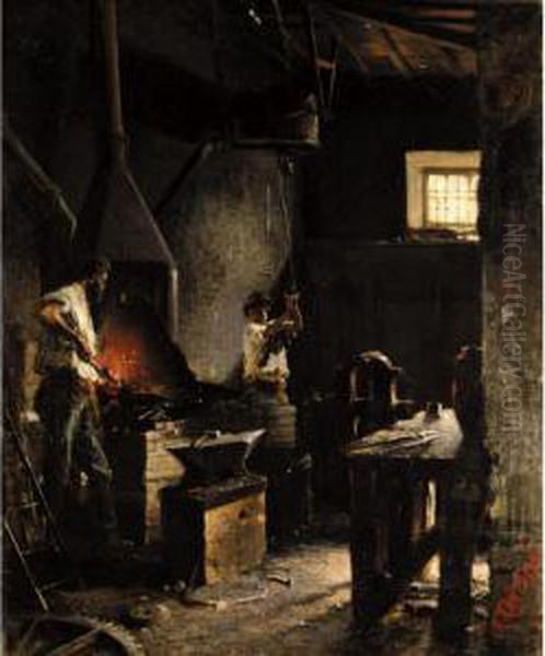 The Blacksmith's Shop Oil Painting by Pericles Pantazis