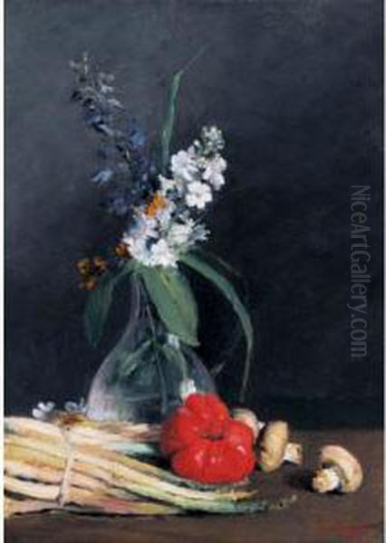 Still Life With Flowers And Vegetables Oil Painting by Pericles Pantazis