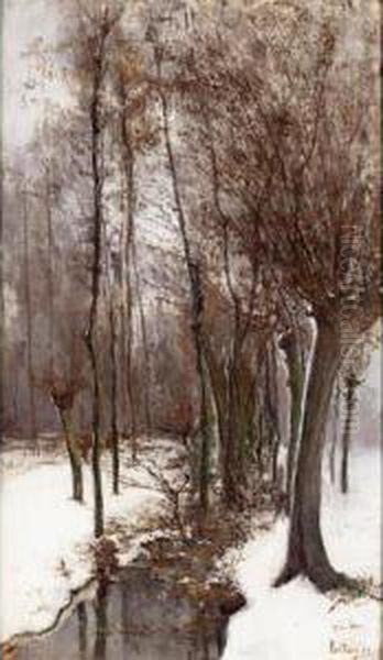 Bords De La Lesse: Neige / Effet D'hiver Oil Painting by Pericles Pantazis