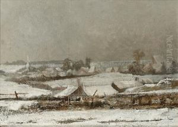 Village Sous La Neige - Vallee De La Meuse Oil Painting by Pericles Pantazis