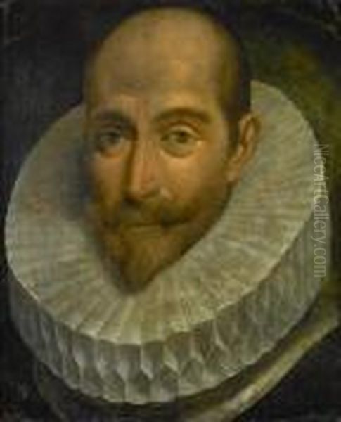 A Portrait Of A Gentleman, Bust-length,wearing A Lace Ruff Oil Painting by Juan Pantoja de la Cruz