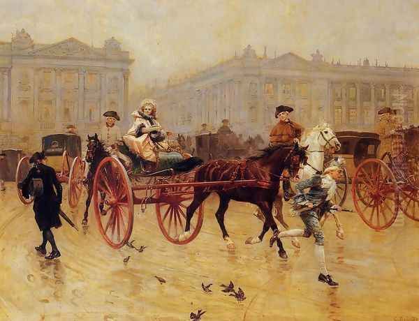 Elegant Figures in the Place de la Concorde Oil Painting by Charles Edouard Edmond Delort