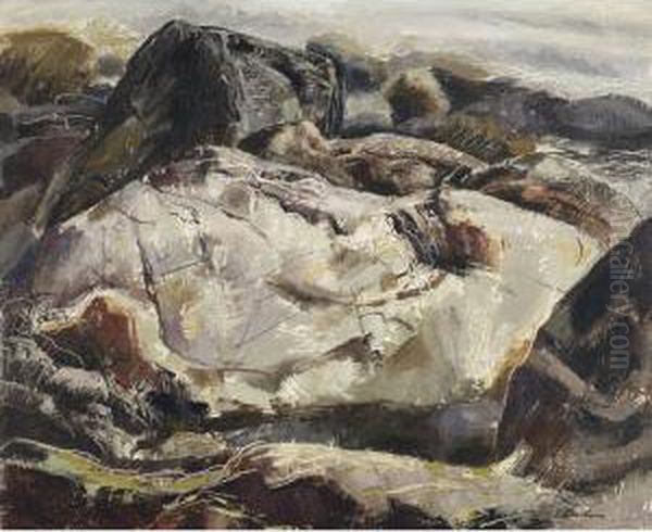 Rocky Shoreline Oil Painting by Lawrence Arthur C. Panton