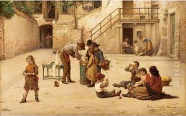 The Ice Cream Vendors Oil Painting by Antonio Paoletti