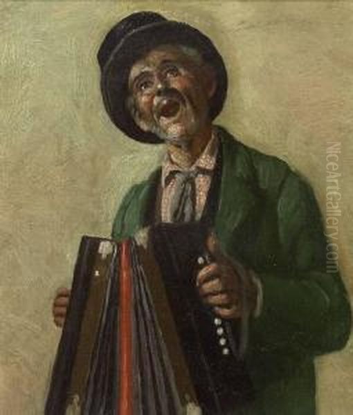 The Accordian Player Oil Painting by Antonio Paoletti