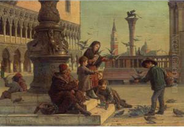 Feeding The Pigeons Oil Painting by Antonio Paoletti