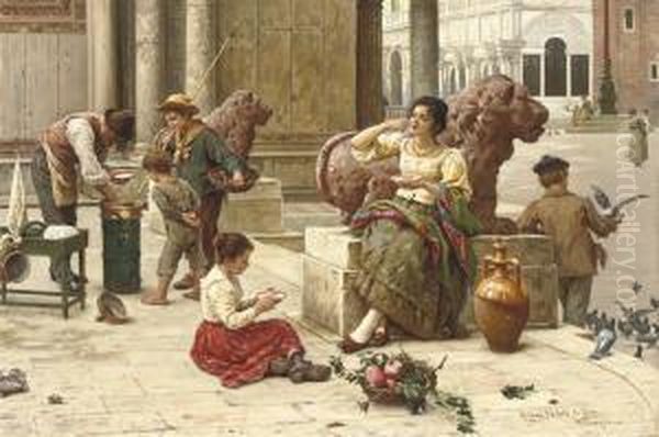 A Venetian Ice Cream Seller Oil Painting by Antonio Paoletti