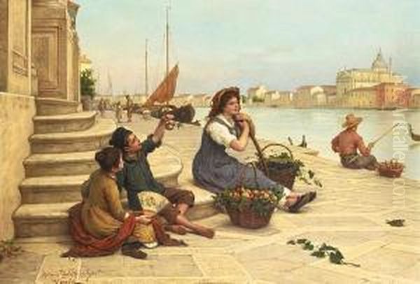 A Venetian Fruit-seller Oil Painting by Antonio Paoletti