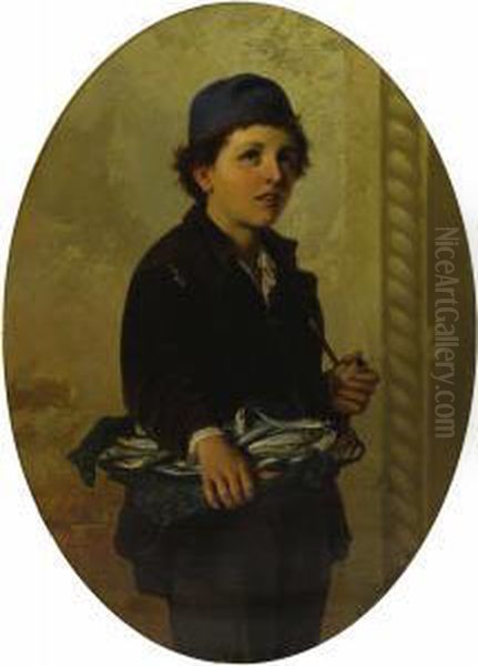 Young Boy With Fish Oil Painting by Antonio Paoletti