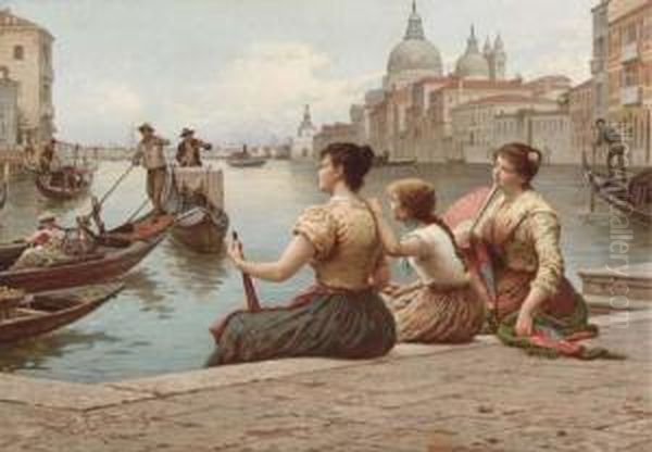 Waiting For The Gondola Oil Painting by Antonio Paoletti