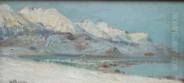 Coastal Scene During Winter With Mountains Beyond Oil Painting by Luigi Paolillo