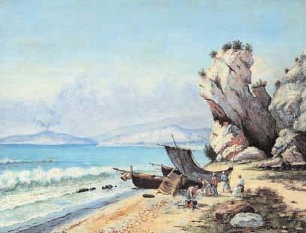 Spiaggia Della Costiera Amalfitana Oil Painting by Luigi Paolillo