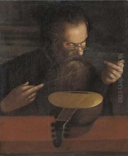 An Old Man Stringing A Lute Oil Painting by Pietro Paolini